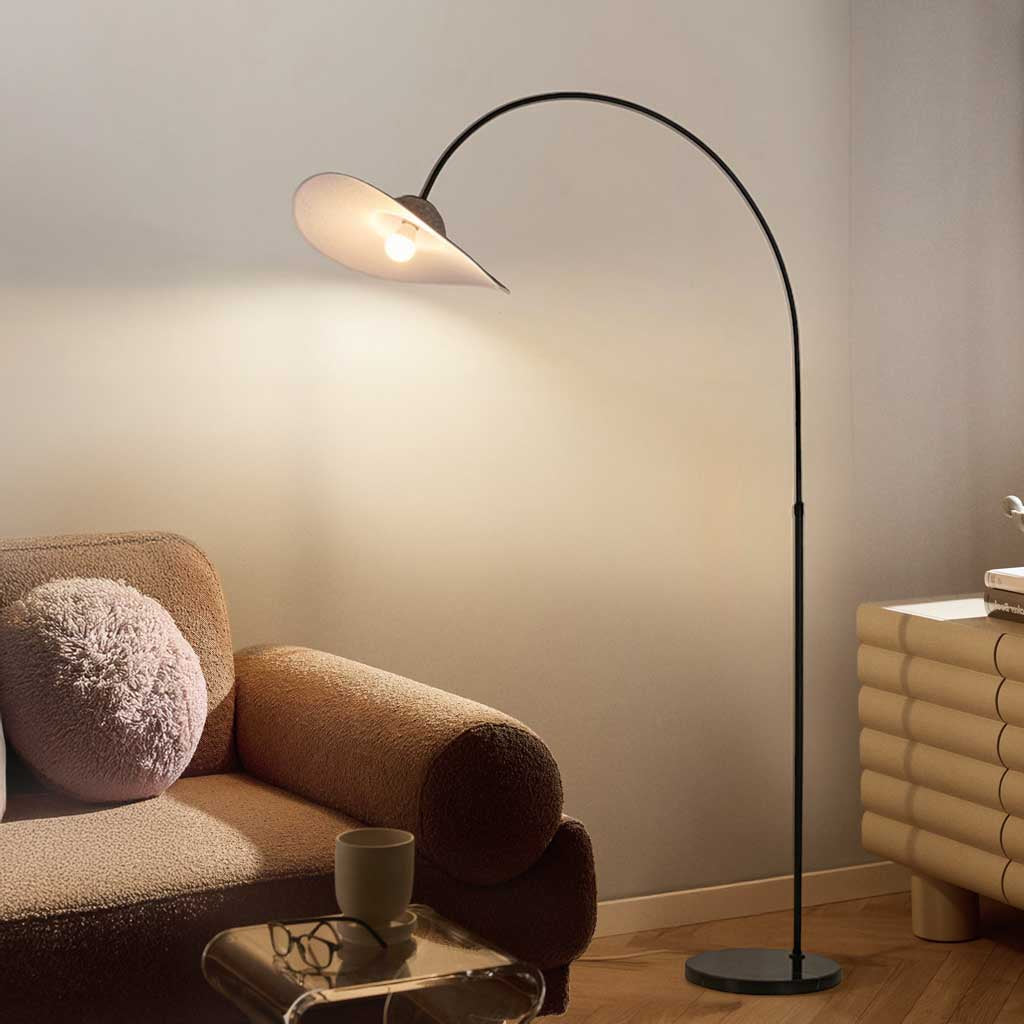 Noah Straw Hat Shaped Arc Floor Lamp - At Ease Home Life