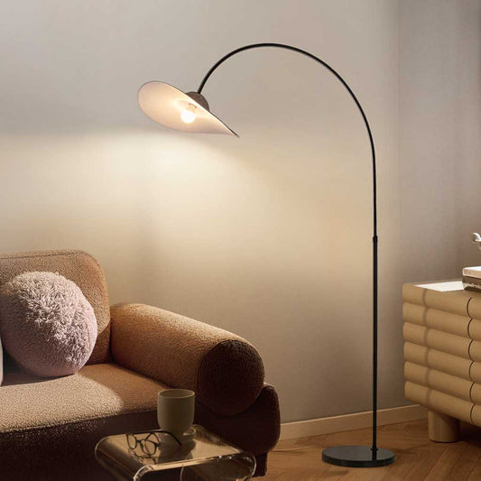 Noah Straw Hat Shaped Arc Floor Lamp - At Ease Home Life