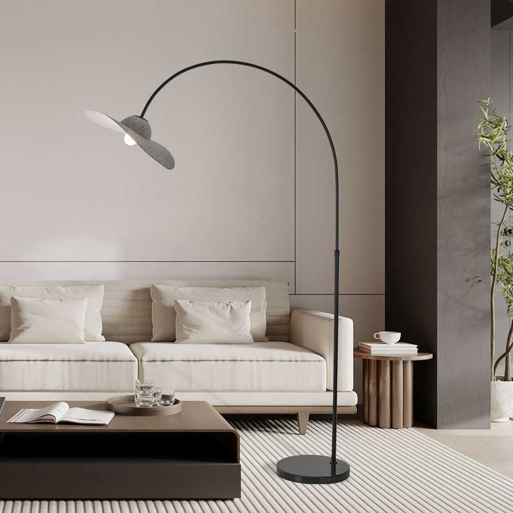 Noah Straw Hat Shaped Arc Floor Lamp - At Ease Home Life