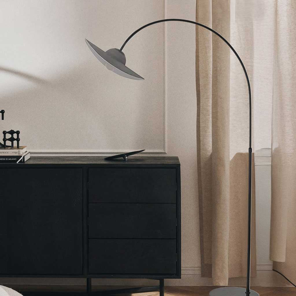 Noah Straw Hat Shaped Arc Floor Lamp - At Ease Home Life