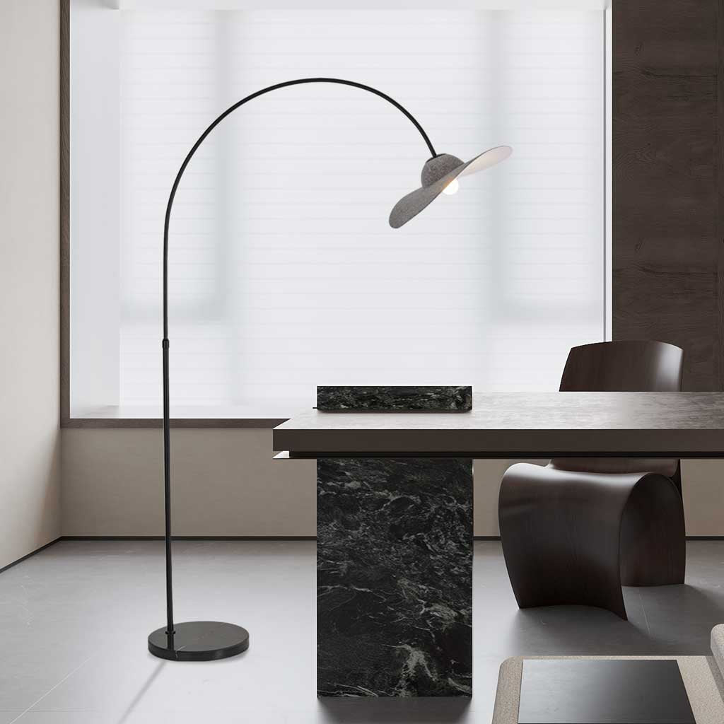 Noah Straw Hat Shaped Arc Floor Lamp - At Ease Home Life