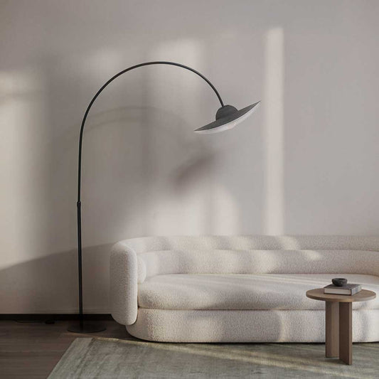 Noah Straw Hat Shaped Arc Floor Lamp - At Ease Home Life